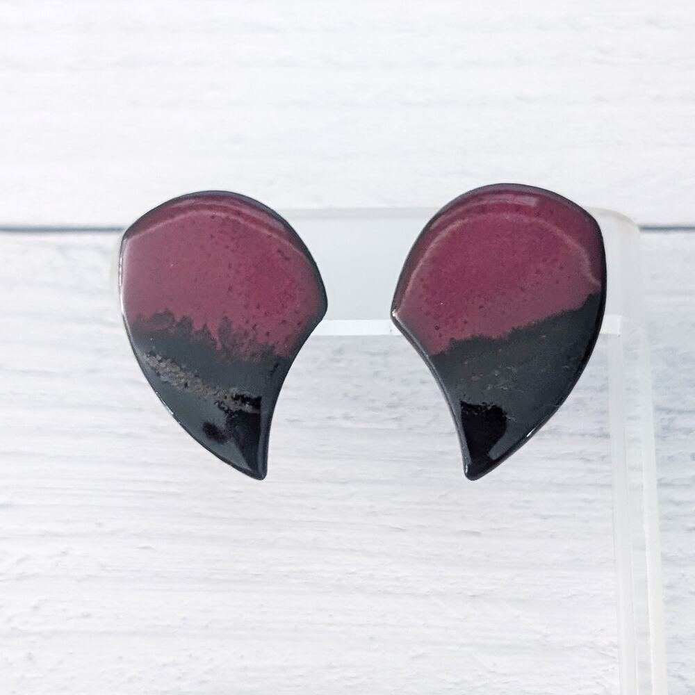 Vintage Stud Earrings Black & Burgundy Statement Large 1.25"